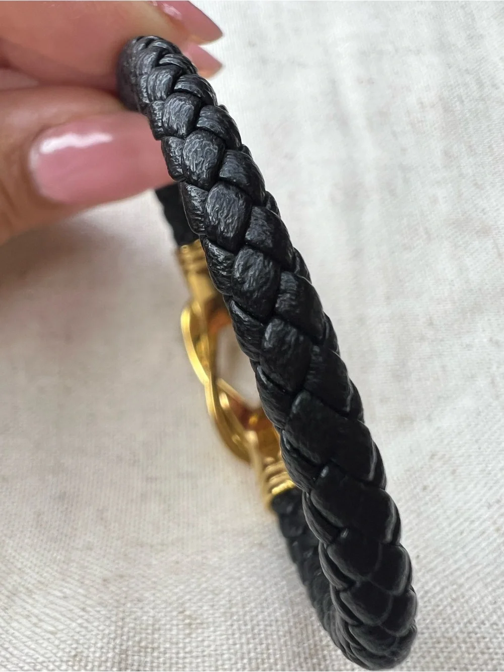 Stainless Steel Gold Knot Magnetic Clasp Black Braided Bangle NWOT